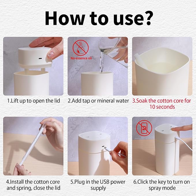 Small Humidifier for Plants, Mini Humidifiers for Bedroom, Portable Humidifiers for Car, Travel Humidifiers for Hotel, Desk Humidifiers for Office, USB Personal Humidifier, Auto Shut-Off, 330ml - Image 8