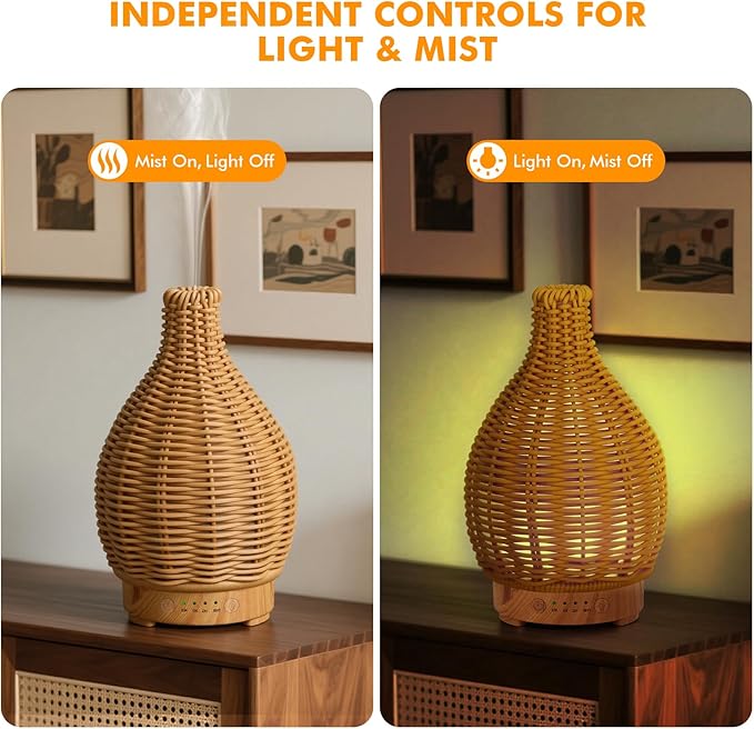 Boho Essential Oil Diffuser for Home -150ml Ultrasonic Fragrance Diffuser Humidifier Whisper Quiet Timer Setting 7 LED Colors Changing Lights for Home Office Decor & Gift (Handwoven) - Image 6