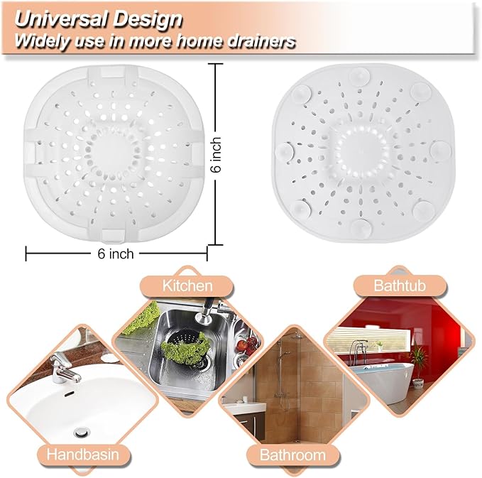 Hair Drain Catcher,Square Drain Cover for Shower Strong Adhesion Silicone Hair Stopper with Suction Cup,Easy to Install Suit for Bathroom,Bathtub,Kitchen 2 Pack (Jet Black White) - Image 4