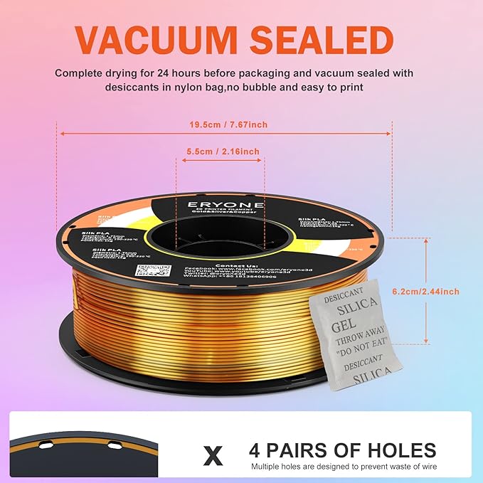 ERYONE Silk Tri Color PLA Filament 3D Printer 1.75mm +/- 0.03mm, Multicolor Filament Tricolor PLA 1KG(2.2lbs) Cardboard Spool, Gold Silver Copper - Image 5