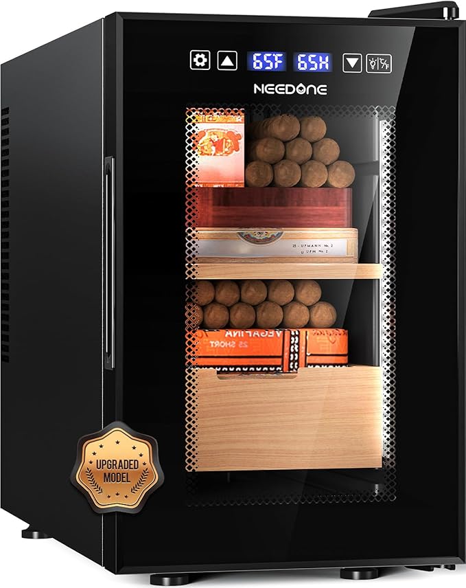 NEEDONE Electric Cigar Humidor 16L Pro 1S, Humidity, Heating, Cooling Quiet Smart Control, Thermostatic Cabinet for 100 Counts w/Spanish Cedar Wood Shelves Drawer, Hygrometer, Gifts for Men by NEEDONE