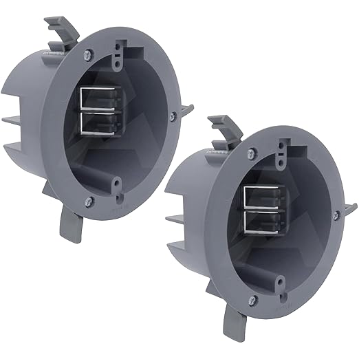 (Pack of 2) 4'' Old Work Round Electrical Box, One-Gang Grey PVC Junction Box, 18 Inch Capacity, Round Ceiling Remodel Box with Built-in Mounting Tabs, Three Mounting Wings, 2-Hour Fire Rated Walls by AirmontProducts