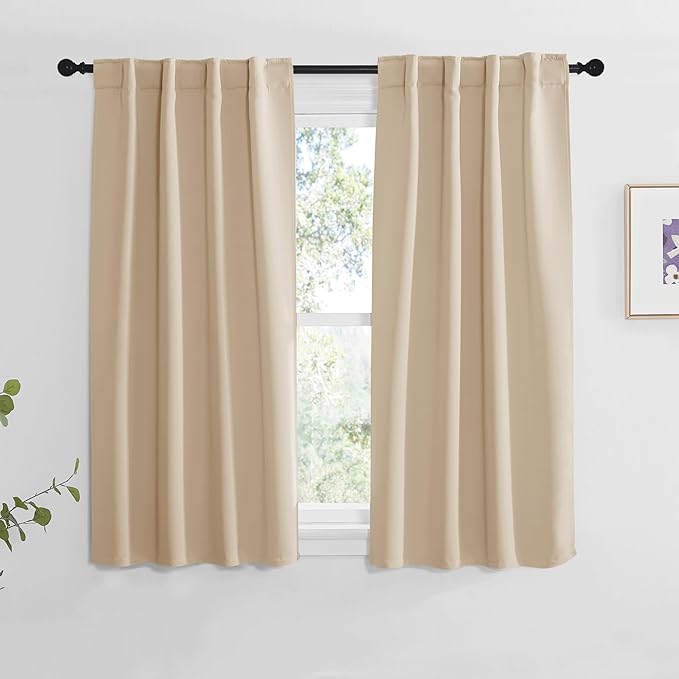NICETOWN Window Treatment Curtains Room Darkening Drapes - (Biscotti Beige Color) 34 Width X 54 Drop Each Panel, 2 Panels Set, Curtains and Draperies for Kitchen by NICETOWN