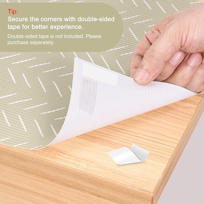 Glotoch Premium Non Slip Shelf Liner, Non Adhesive Drawer Liner, Waterproof Shelf Liners for Kitchen Cabinets, Drawer, Fridge, Wire Shelving, Pantry-12" X240", Heavy Duty, Beige Herringbone - Image 3