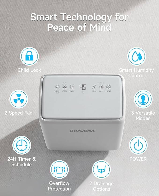 30 Pints Dehumidifier for Basement and Home, Quiet 3-Mode Operation with Continuous Drain Hose, 0.4 Gal Tank, Auto Defrost and 24H Timer for Bedrooms and Bathrooms (White, 30 Pints) - Image 4