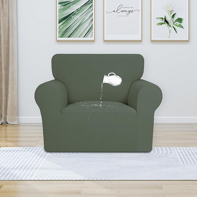 PureFit 100% Dual Waterproof Couch Cover Slipcovers for Couches and Sofas - Stretch Non Slip Fleece Sofa Covers Washable, Leakproof Furniture Protector for Kids, Pets, Dog (Chair, Greyish Green) - Image 2