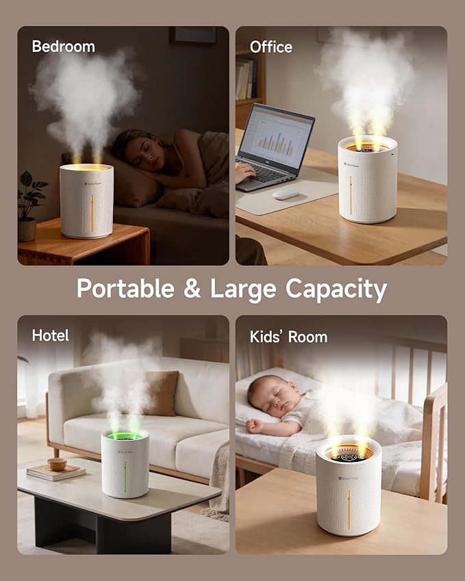 SP SpacePlayer Wireless Humidifier for Bedroom Large Room, 3L Top Fill Cool Mist Ultrasonic, 4000mAh Rechargeable (Cordless), 4 Modes, 23-28dB Quiet, 8H Timer Auto-Off, BPA-Free, Easy Fill Clean - Image 8