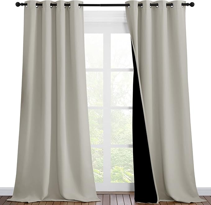 NICETOWN Natural Blackout Curtains 90 inches Long, Full Light Blocking Drapes with Black Liner for Nursery, Thermal Insulated Draperies for Hall, Villa (2 Pieces, 46" Wide Each Panel) by NICETOWN