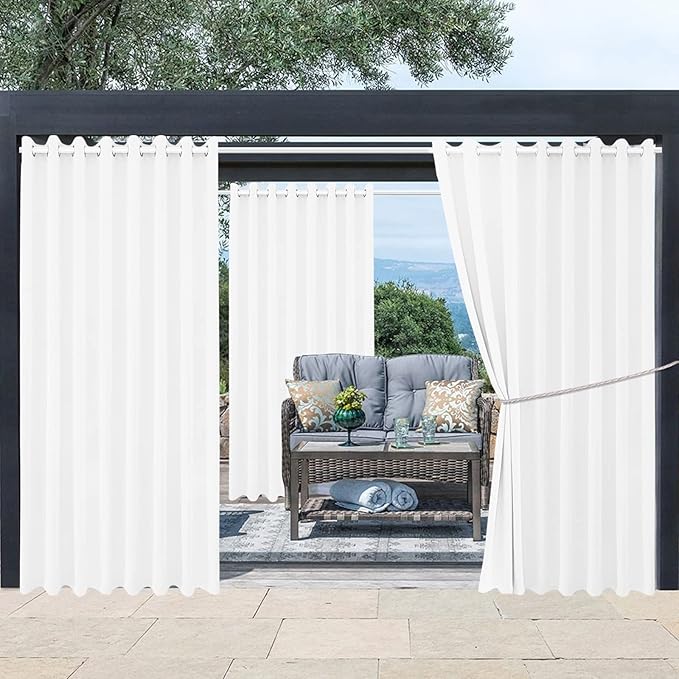 Outdoor Patio Curtain Waterproof Darkening Thermal Insulated Indoor Curtains for Bedroom, Porch, Living Room, Pergola, Cabana, W105 x L120 Extra Wide Room Divider, Set of 2 Panels, Pure White - Image 7