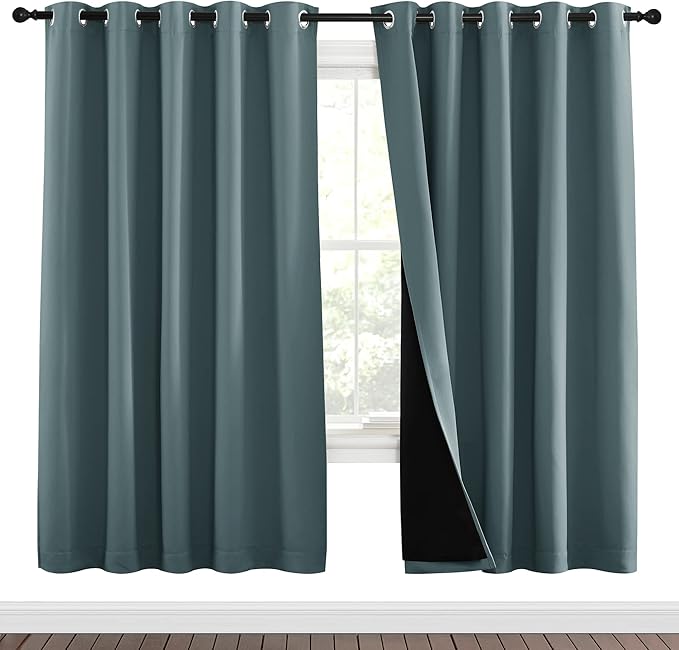 NICETOWN 100% Blackout Window Curtain Panels, Full Light Blocking Drapes with Black Liner for Nursery, 72-inch Drop Thermal Insulated Draperies (Aqua, 2 Pieces, 70-inch Wide Per Panel) - Image 2
