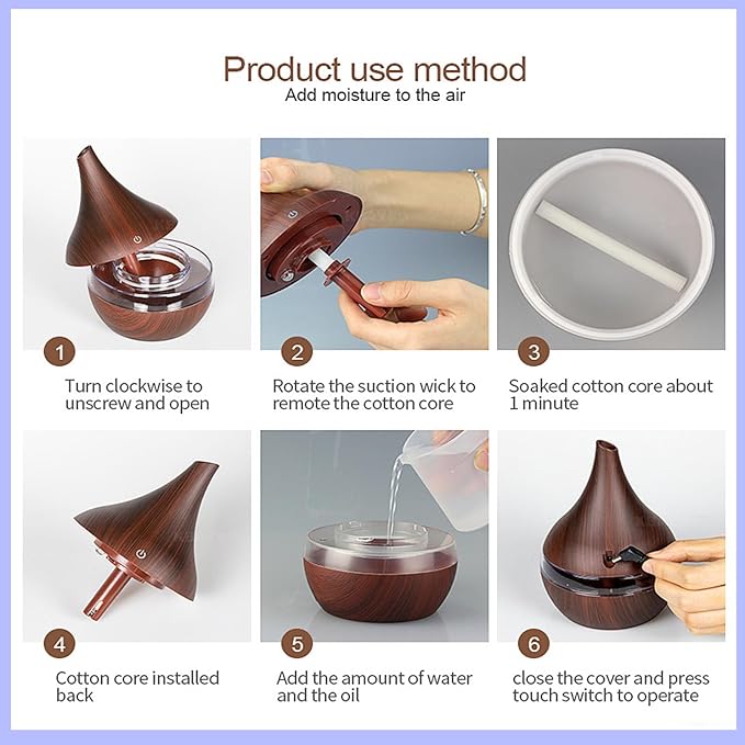 FULLBELL Cool Mist Humidifier, 300ML, 10-20 Hours Runtime, 7 Color Lights, 2 Modes, 24db Quiet, Black (Dark Brown-300ML) - Image 3