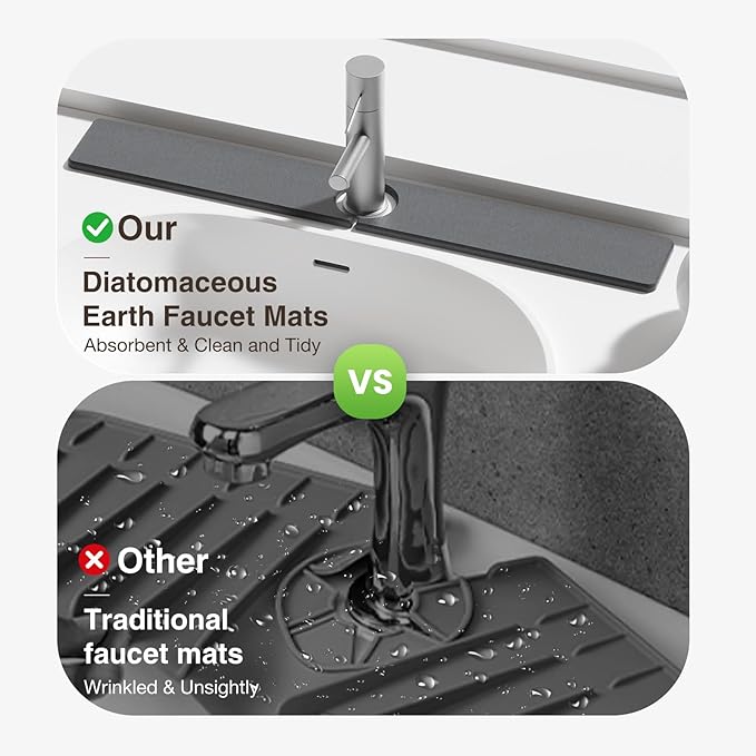 30" x 4" Stone Faucet Mat for Kitchen Sink, Quick Drying Diatomite Sink Tray, Faucet Sink Splash Guard for Prevents Moisture Buildup (Dark Gray) - Image 6