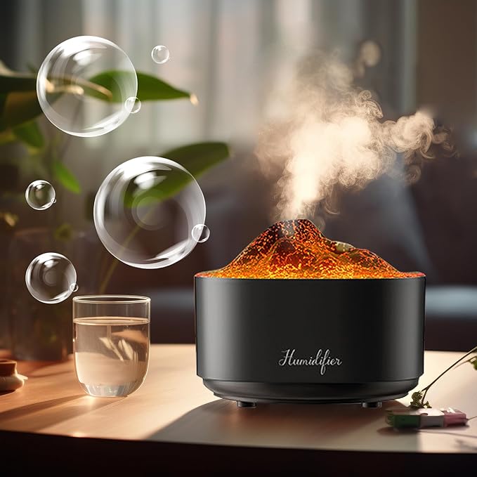 Humidifier for Bedroom,1.5L Volcano Essential Oil Diffuser,Air Diffuser with Premium Flame Lights Dual Nozzle Design, Auto Shut-Off USB Desk Humidifier, Ultra-Silent for Bedroom Travel Office. - Image 4