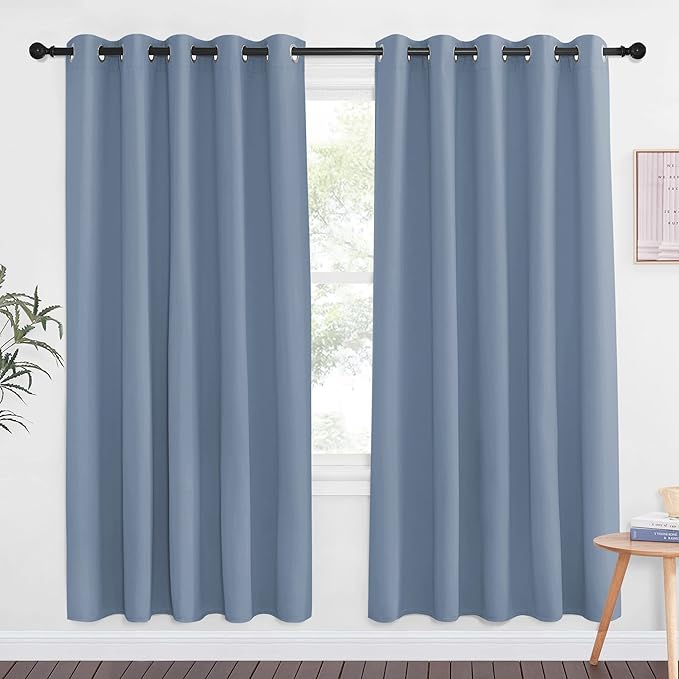 NICETOWN Blackout Doorway Curtain Room Darkening - Window Treatment Thermal Insulated Solid Grommet Vertical Drape for Bedroom/Living Room (Stone Blue, 1 Panel, 66 by 72 Inch) by NICETOWN