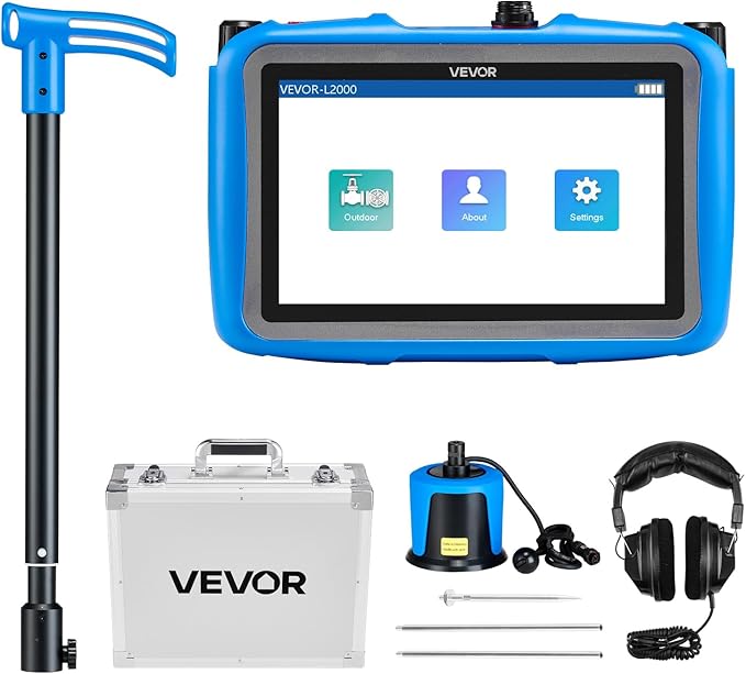 VEVOR Pipe Water Leak Detector for Outdoors, 1Hz-10000Hz, 7" Touchscreen Water Leakage Detection Locator for 16.4FT (5m) Underground Plumbing - with Medium Sensor, 3 Listening Rods, Headphone & Case by VEVOR