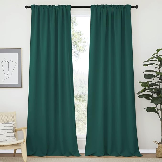 NICETOWN Bedroom Blackout Curtain Panels - (Hunter Green Color) 52 x 120 inch, 2 PCs, Insulating Energy Saving Solid Rod Pocket Blackout Drapes for Hall, Villa - Image 2
