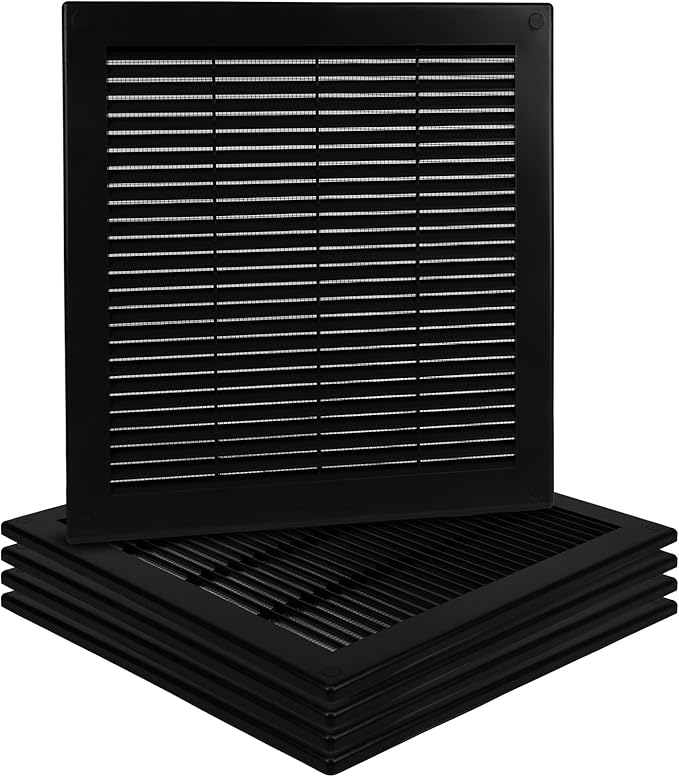 5-Pack 12" x 12" (Outer Size) Square Air Vent Cover – Black Plastic Vent Deflector - Screen Mesh, Surface Mount Wall Ceiling – Cold Air Return Soffit Air Vent Cover - Register Indoor Outdoor by Unknown