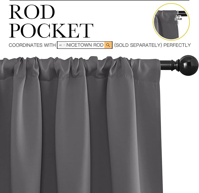 NICETOWN Blackout Curtain Panels for Window - Thermal Insulated Rod Pocket Blackout Drapes/Draperies for Dining Room (2 Panels, W70 x L63 inches, Grey) - Image 3