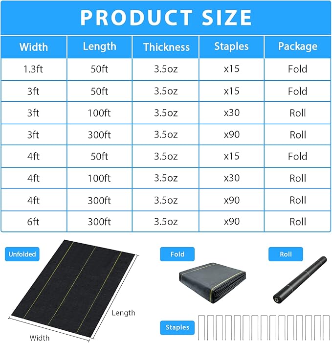 4ft x50ft Black Weed Barrier 3.5oz Landscape Premium Fabric-Heavy Duty Woven Ground Cloth with Superior Permeability Weed Control Convenient Design - Image 7