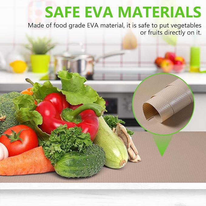 Beige Shelf Liners for Kitchen Cabinets Non Adhesive Drawer Liner for Bathroom Waterproof Refrigerator Liners for Shelves Fridge Plastic Mats Cabinet Cupboard Liner 11.8 x 393.7 Inches - Image 3