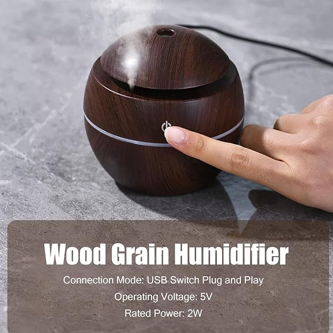 Wood Grain Humidifier, Portable Mini Humidifier Compact Portable 5V 2W USB Aroma Diffuser Quiet Essential Oil Diffuser for Bedrooms Living Rooms Office Car - Image 4