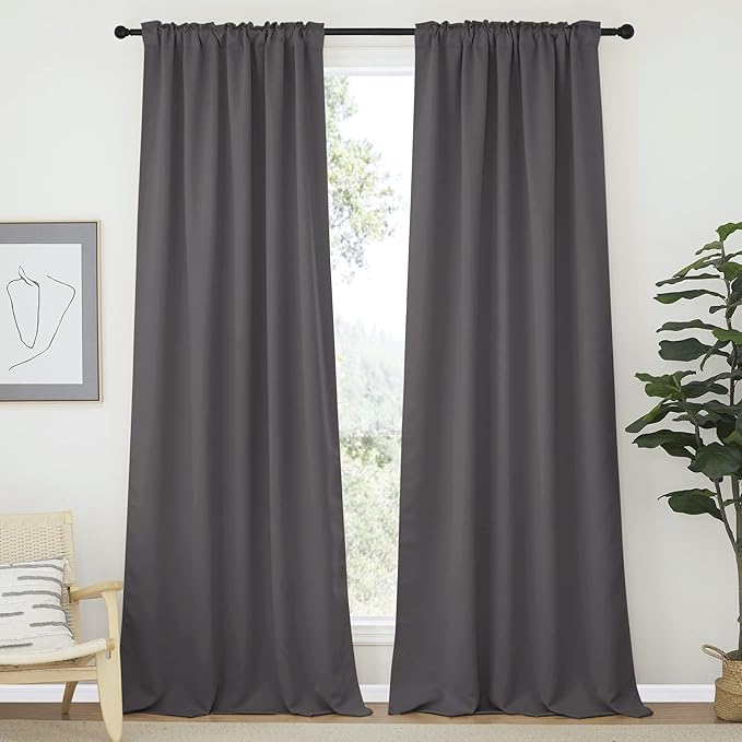 NICETOWN Blackout Curtains Shades Window Drapes - (Grey Color) W52 x L90, Double Panels, Blackout Draperies Window Treatment for Living Room - Image 2