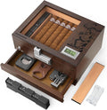 XIFEI Cigar Humidor, Glass Top Humidor Box with Digital Hygrometer, Humidifier, Accessories Drawer, Divider, Cedar Wood Desktop Humidors Case with Combination Lock, Gift for Cigar Lovers (Walnut) by XIFEI