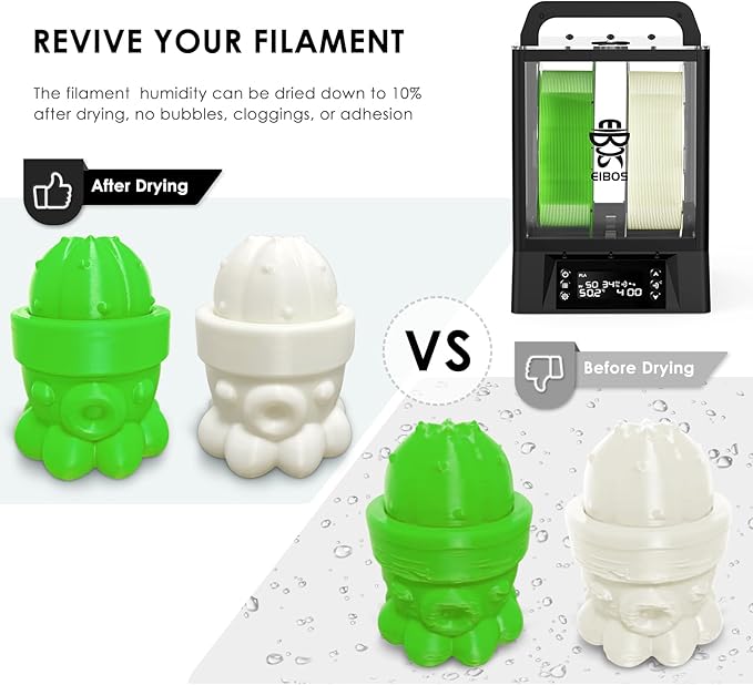 【EIBOS Upgraded 2026】 3D Printer Filament Dryer Box Polyphemus with Fan, Spool Dry Box with Auto-Rotation, Auto-Humidity Hold, Large Space for 3KG Spools, for Nylon, PLA, TPU, 360° Heating, Up to 80℃ - Image 4