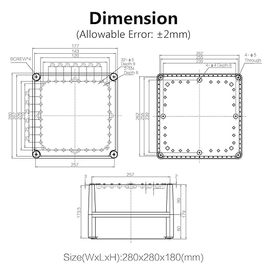 LeMotech Waterproof Dustproof IP67 Junction Box DIY Case Enclosure Gray 11 x 11 x 7.1 inch (280 x 280 x 180 mm) - Image 6