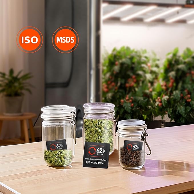 Spider Farmer 62% RH 8g Size Two-Way Humidity Control Packs, 10 Packs, Each Maintains Freshness for 1 oz, Moisture Balancer for Herbs, Great for Mason Jars & Small Containers - Image 7