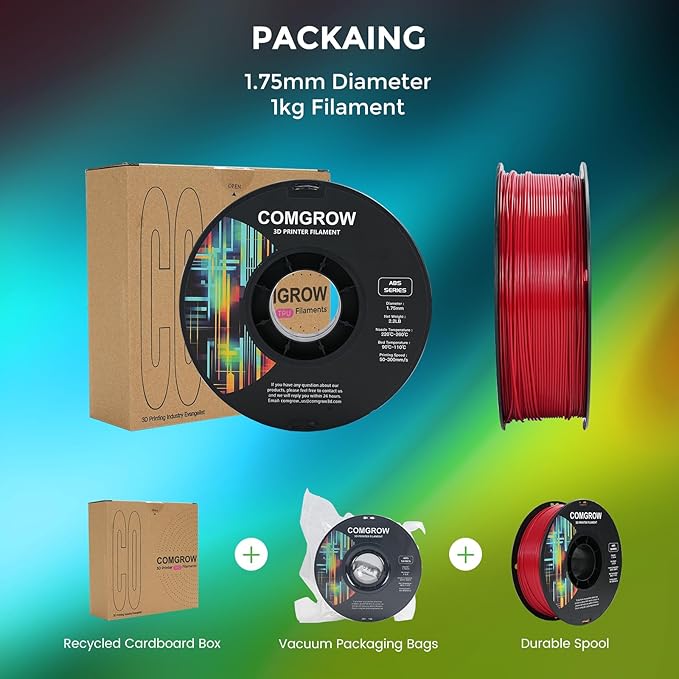 Comgrow ABS 3D Printer Filament, 1.75mm, Heat Resistant, 1kg, Red, +/- 0.02mm Dimensional Accuracy - Image 5