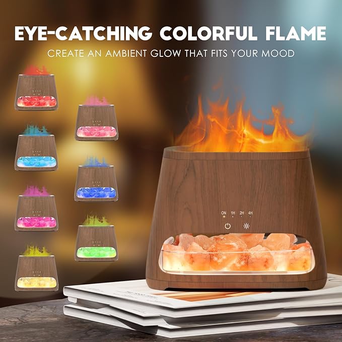 SALKING Colorful Flame Fire Diffuser Humidifier, Himalayan Salt Lamp, 7 Colors Changing Oil Diffuser, Ultra-Quiet Essential Oils Aromatherapy Diffusers for Large Room, Bedroom,150ml (Dark) - Image 3