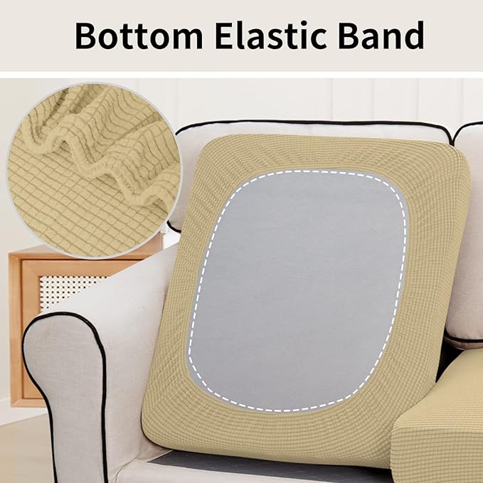Easy-Going Stretch Individual Chair Couch Cushion Cover Sofa Cushion Furniture Protector Sofa slipcover Soft Flexibility with Elastic Bottom (3-Piece Sofa Cushion Cover, Beige) - Image 4