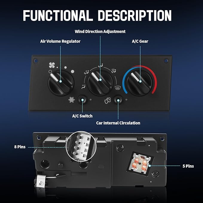 HVAC AC Control Panel Compatible with Kenworth 2002-2006 W900 C500 T800 T600A T300. Replace 599-5511 - Image 4