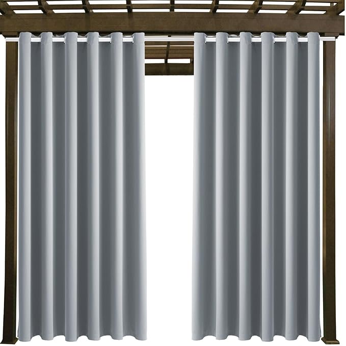 Waterproof Outdoor Curtain W84 x L120 - Grommet Top Sunlight Blocking Window Treatment Drapes Blackout Curtains for Home Bedroom Living Room Patio Pergola Cabana Gazebo (Light Gray, 2 Panels) - Image 9