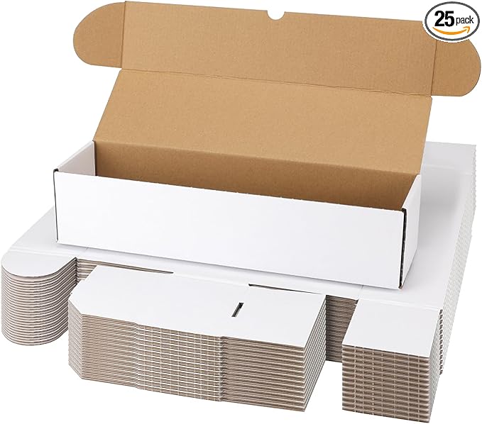 Bulk 400 Capacity Card Toploaders Storage Box, in Total 25 Pack Brown White Cardboard Shipping Boxes for 10000 Count 35pt 3x4 inch Toploaders or Toploaded Cards by Serwrsw