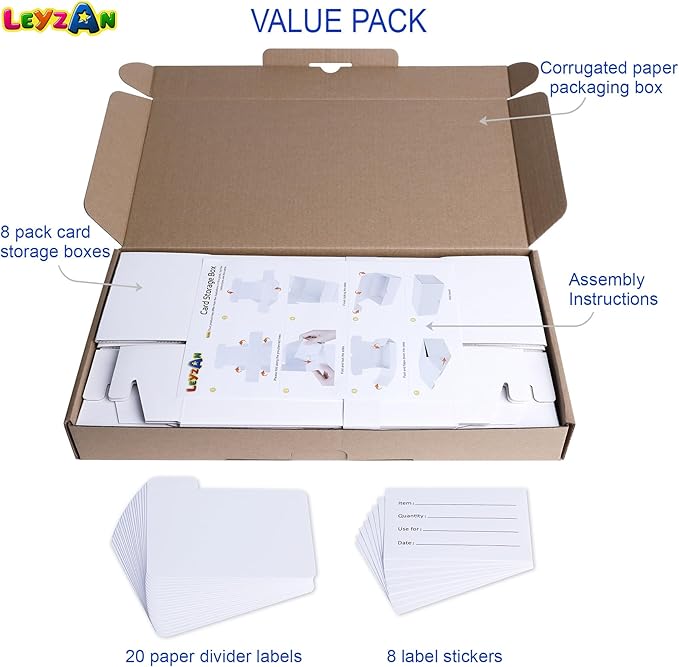 Trading-Card Storage Box, 8-Pack • 1000 Count Corrugated Cardboard Storage Box with dividers & labels for TCG/Magic/Mtg storage and Collection, 14.4 INCH Horizontal - Image 7