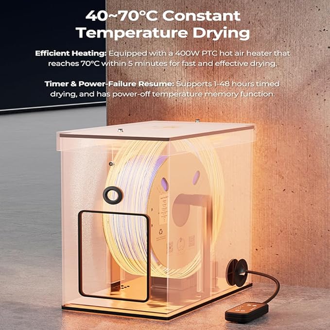 Creality Multi-Kilo Filament Dryer，Fireproof and Moisture-Proof Detachable Heating Module Maximum Temperature 70℃, Compatible with 1kg/2kg/3kg/5kg Filaments - Image 4