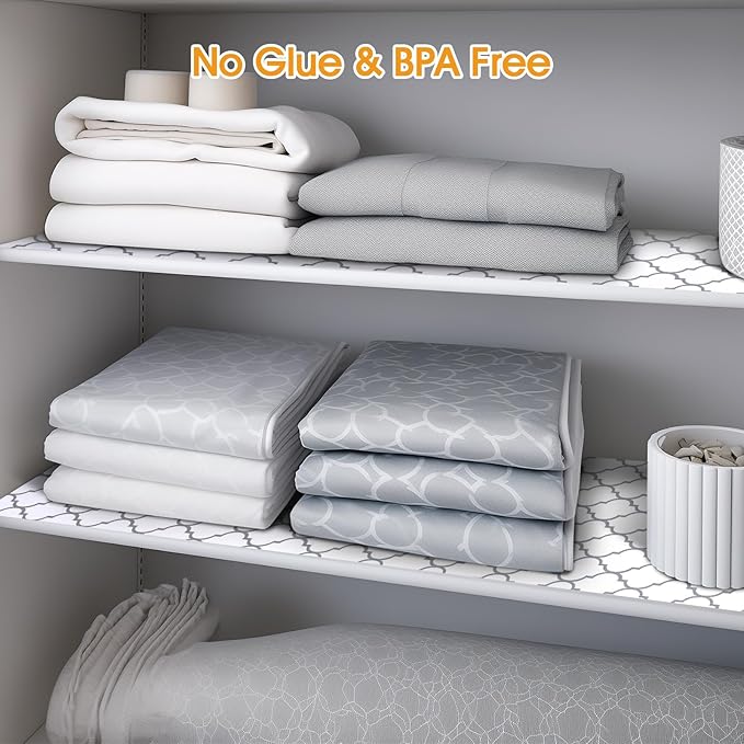 Shelf and Drawer Liner for Kitchen Cabinets Non-Adhesive, Strong Grip Non-Slip Thickened Cabinet Liners for Shelves, Waterproof Mats for Dresser Cupboard, White/Gray, 12 in x 30 Feet - Image 6