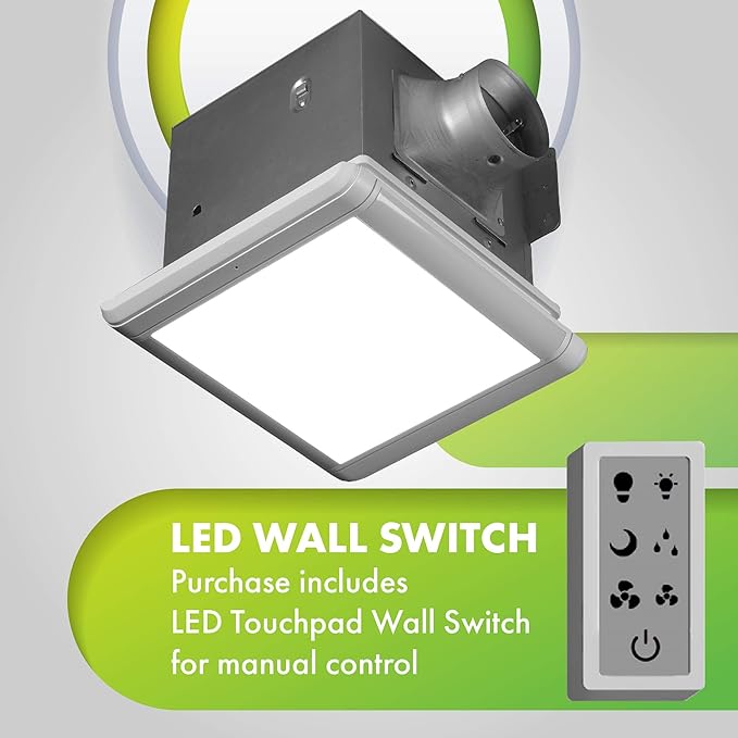 Homewerks 7145-80V-HS Dual Speed Bathroom Exhaust Fan with Integrated Dimmable LED and Automating Humidity Sensor, 1.0-1.5 Sones 80-110 CFM, Smart Moisture White - Image 4