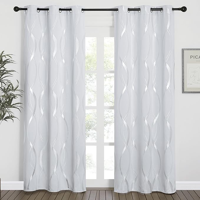 NICETOWN Room Darkening Curtains for Living Room - Easy Care Solid Thermal Insulated Grommet Room Darkening Curtains/Panels/Drapes for Bedroom Decoration (2 Panels, 34 by 84, Greyish White) - Image 2