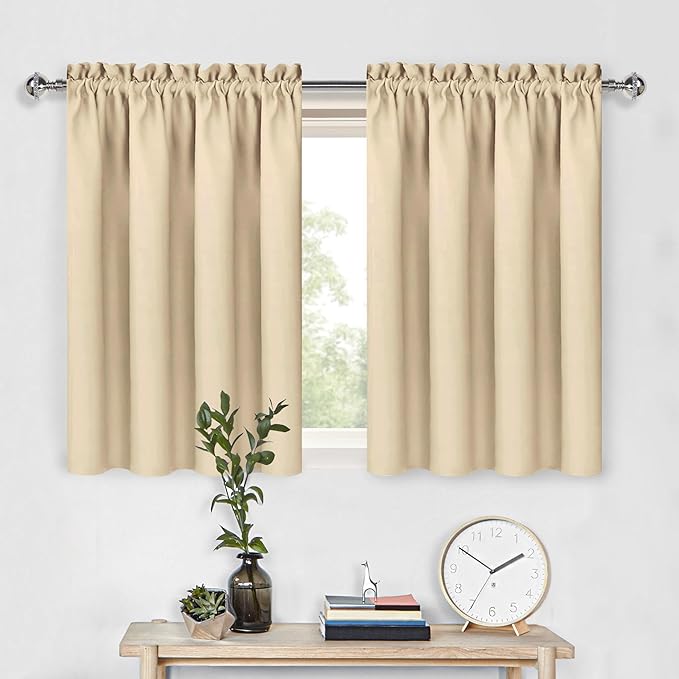 DWCN Beige Room Darkening Curtains for Kitchen/Bedroom, 60 x 36 inches Long - Energy Saving Window Drapes for Nursery with Rod Pocket, Set of 2 Panels by DWCN