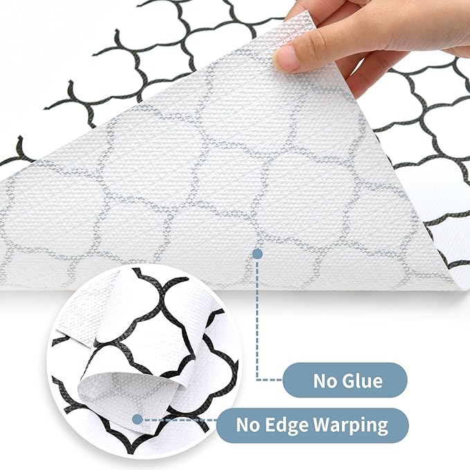 Shelf Drawer Liners for Kitchen Cabinets 17.3 x 354 Inches Non Adhesive Drawer Liner Thickened Refrigerator Liner Black Quatrefoil Strong Non-Slip Paper for Tool Box with Knife and Tape Measure - Image 9
