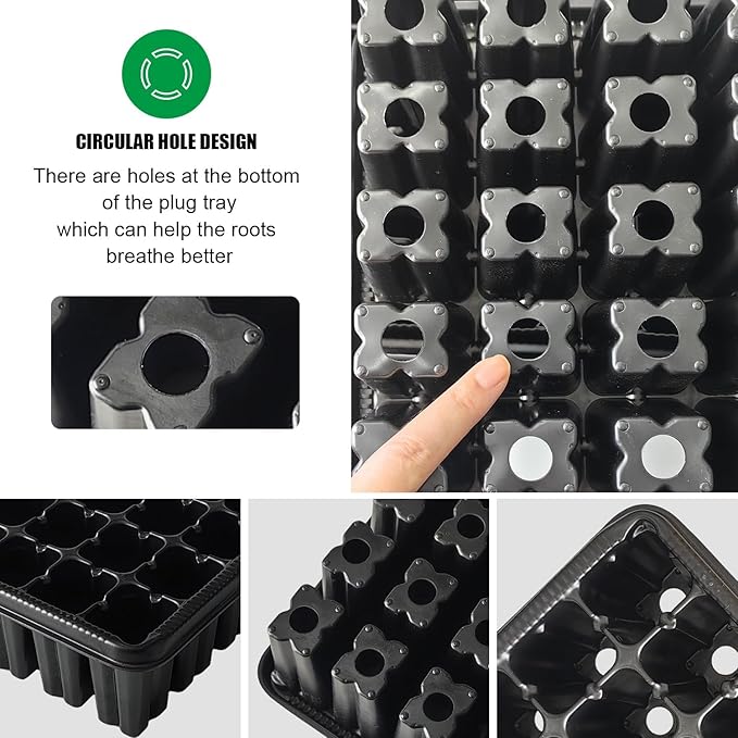 Heavy Duty Seed Starter Trays with 5'' Tall Humidity Domes & 2.75'' Deep Cells – 3-Pack (162 Cells Total) Reusable Plant Germination Kit, Durable Plastic Seedling Trays for Herbs, Vegetables - Image 3