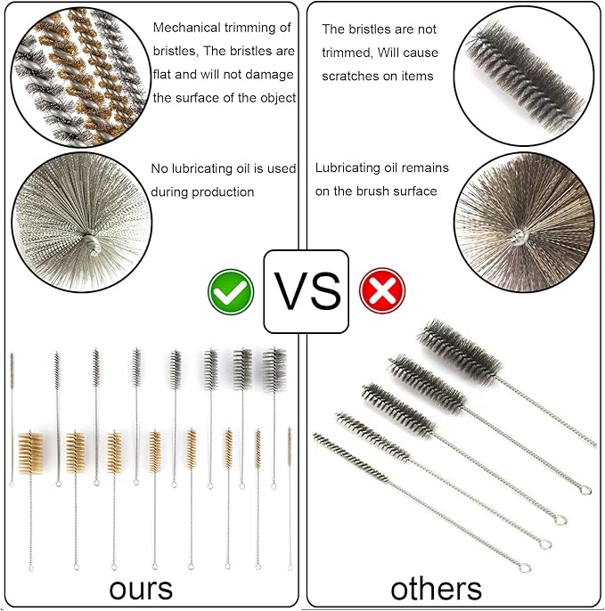 12 Inch Pipe Cleaning Brush Set with Stainless Steel Bristles, Tube Bottle Brush Kit, 8 Sizes for Auto Parts, Bottles, Guns, Tubes, Etc. - Image 3