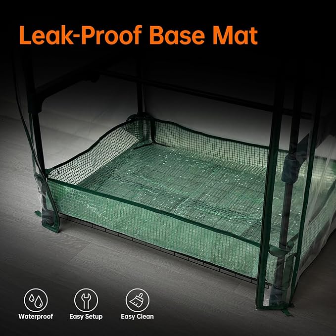 Bstrip Indoor Greenhouse with Grow Lights, PVC Tent with Waterproof Base Mat, Airflow Windows&Zippered Door, 4Pcs Grow Lights for Seed Starting with Timer, 4-Tier Greenhouse Shelf 27.2x19.3x61.8in - Image 7