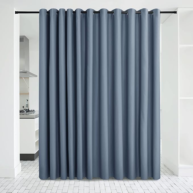 NICETOWN Verical Blinds for Living Room Bedroom Dining Sunroom Basement Wall Divider, Room Dividers Space Screens Partitions, Extra Large Blackout Curtain (1 Pack, 20ft Wide x 8ft Long, Stone Blue) by NICETOWN