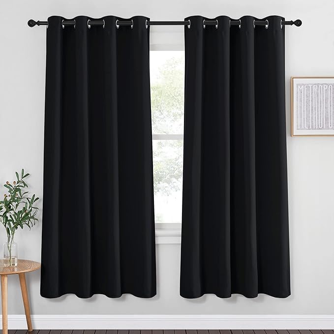 NICETOWN Blackout Curtain Panel 72 inches - Light Reducing Thermal Insulated Solid Grommet Blackout Curtain/Panel/Drape for Living Room (Sold as 1 Panel, 52 inches Wide, Black) by NICETOWN