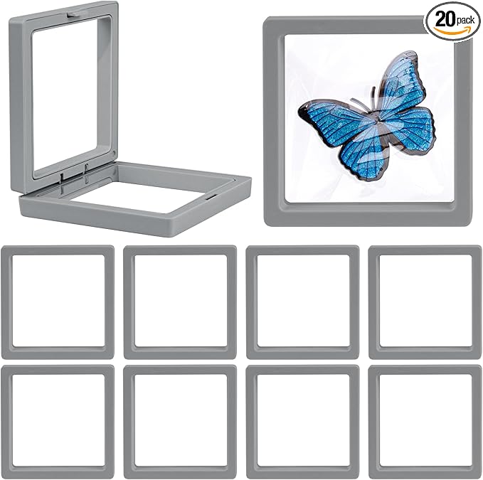 Framendino, 20 Pack Grey 3D Floating Frame Display Case Challenge Coin Holder 3.5x3.5x0.8 Stands Jewelry Storage Box for Medallion Shells Gems by Unknown