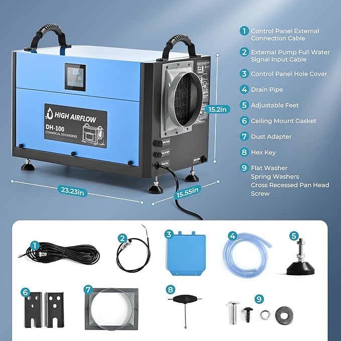 EUHOMY 190 Pint Crawl Space Dehumidifier with Drain Hose, Dehumidifier for Home and Basement, Dehumidify Up to 9000 Sq Ft Commercial Dehumidifiers, Timer on/off, Automatic Dehumidification - Image 7